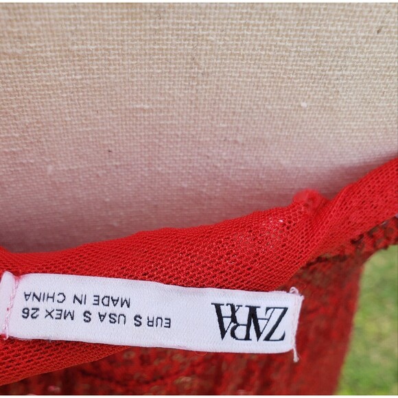 ZARA RED LONG SEQUINNED DRESS SIZE Small - Sequin Party Cocktail Stretchy Fabric - Picture 9 of 13